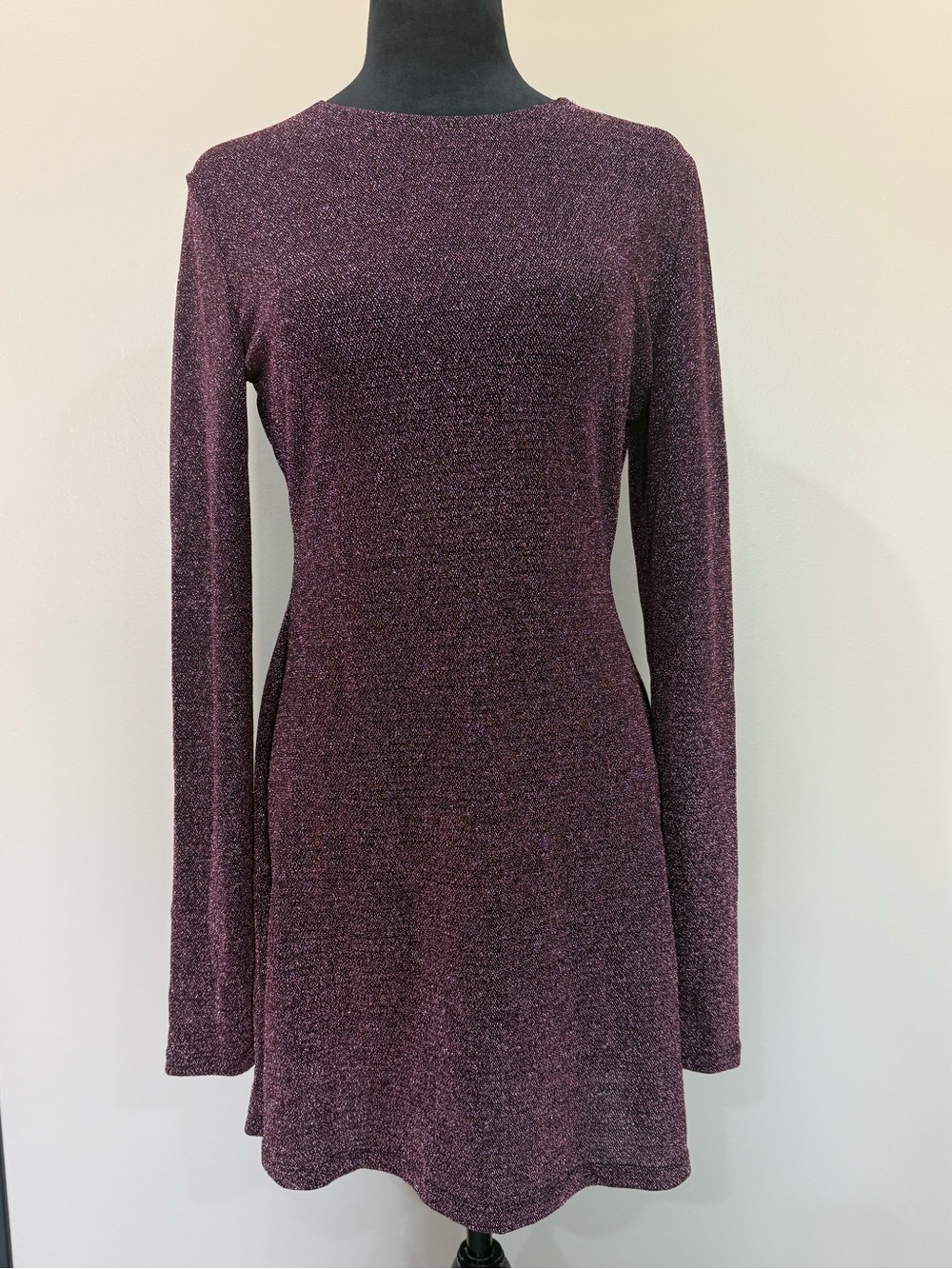 Reformation Riley Metallic Blush Sparkle Mini Skater Dress